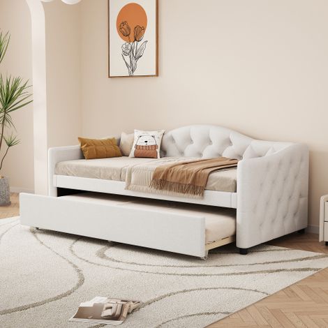 (=WX000566AAA) Divano letto, 90x200 cm Divano letto con letto estraibile, divano letto, letto singolo (senza materasso), lino, stile minimalista, beige (1/5)