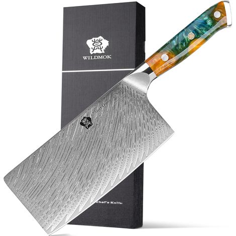 vegetable axe knife 18cm damask blade forged steel vg10 with stainless steel handle for home kitchen and dining room (1/5)