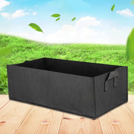 2er-Packung atmungsaktive, rechteckige Pflanzsäcke aus Stoff mit Griffen, 100 x 60 x 20 cm, geeignet für Gemüse und Blumen, schwarz (1/5)