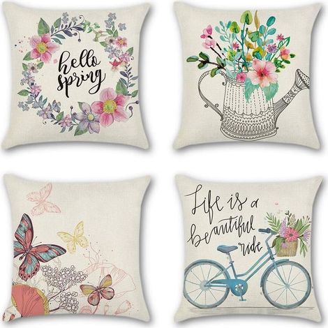 Housse de Coussin Géométrique Plante papillon fleur Taie d'oreiller pour Canapé Maison Salon Chambre Décoration D'intérieur,45x45cm,Ensemble de 4 pièces(papillon fleur) (1/4)