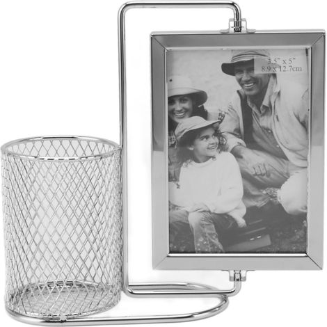 Porte-stylo/cadre photo en acier inoxydable, grande capacité, multifonctionnel, rotatif, décoratif pour bureau ou maison (1/5)