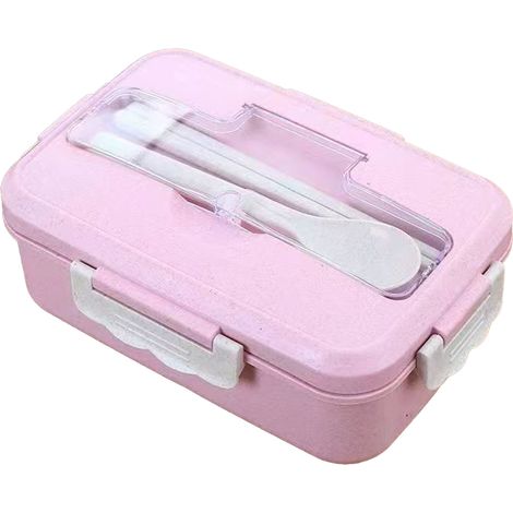 Bento-Lunchbox mit mehreren Fächern, umweltfreundlich und tragbar, ideal für Schüler, Zuhause, Schule oder Büro (rosa). (1/5)
