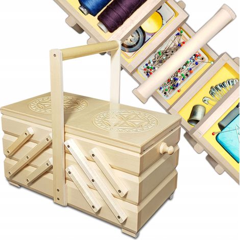 Máquina de coser de madera, caja, contenedor de hilo, herramientas de costura, tallada, pequeña (1/5)