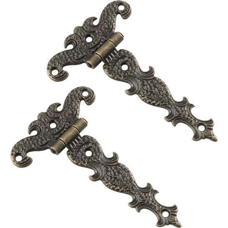 Dekorative, antike, geschnitzte Bronzescharniere im Retro-Stil für Schranktüren und Schmuckkästchen (2 Stück) (1/5)