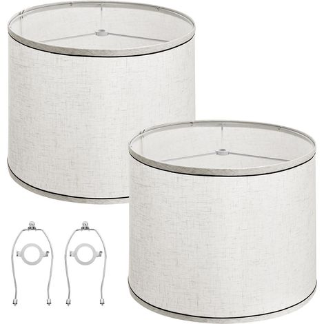 Lot de 2 abat-jour, 28 cm en haut x 33 cm en bas x 25 cm en haut (fixation araignée), abat-jour moyen avec support, abat-jour de rechange pour lampes de table, lampadaires et suspensions, lin clair av (1/5)