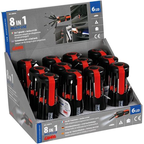 Multi-Use 8 in 1, set giraviti con torcia a Led - Display 12 pz