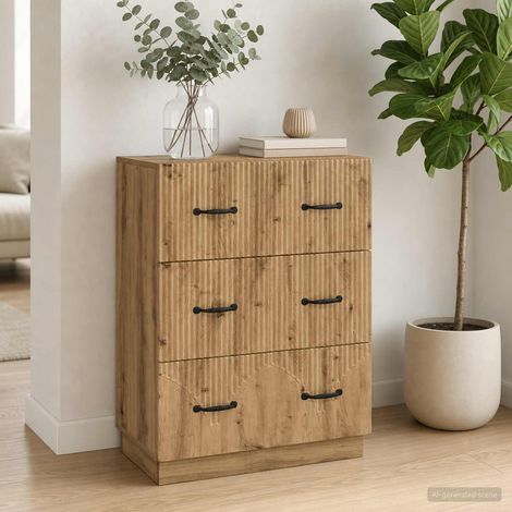 Armoire à tiroirs 3 tiroirs en bois d’ingénierie, chêne artisanal, 66 x 34,5 x 87 cm - PANGIVO (1/5)