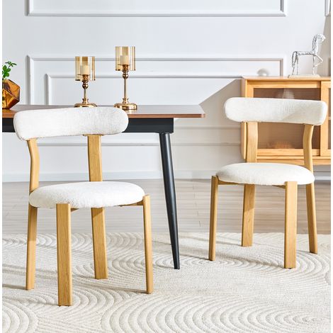 Sillas de comedor 2 piezas en bouclé blanco, respaldo ergonómico, patas de madera DESVIAE (1/5)