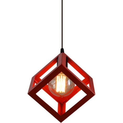 – Lustre industriel rouge E27 – Suspension géométrique en métal – Diamètre 22 cm, Hauteur 18 cm – Câble réglable 100 cm (1/3)
