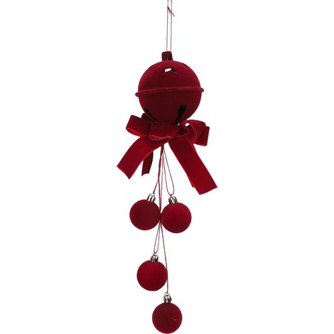 Eosnow Weihnachtsornament mit Kugelanhänger, beflockte hängende Baumdekoration für selbstgemachte Fensterkränze im Innen- und Außenbereich, rote Schleifenglocke