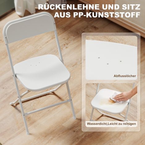 Ensemble de 6 chaises pliantes, avec trous de drainage, structure en acier, usage polyvalent, blanches (1/4)