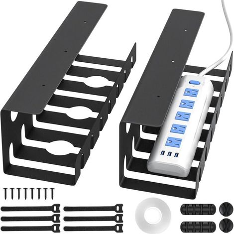 Desk Cable Management System (Set of 2) - Steel Desk Cable Management - Quick and Easy Assembly - Cable Cover - Sturdy and Practical Cable Management - 5kg Max Load, Black (1/4)