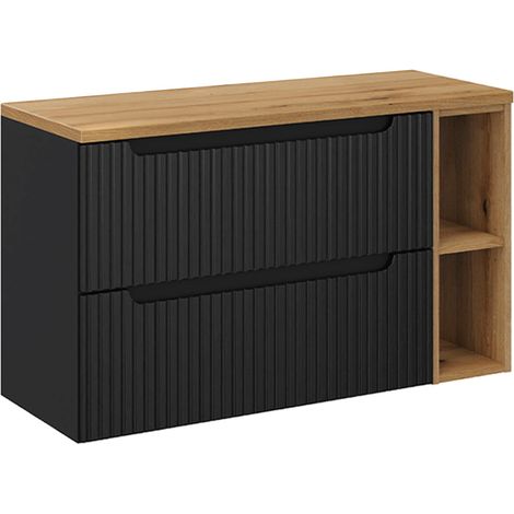 Meuble sous-vasque 100cm 2 tiroirs 2 niches Riva Noir et Bois (1/4)