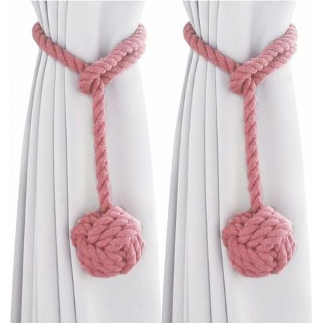 2 Pack Handmade Knitted Cotton Curtain Tiebacks Pink for Bedroom Office Decoration (1/4)