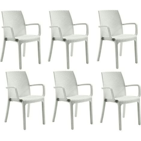 KIT 6 SEDIE POLIPROPILENE BAR RISTORANTE INTERNO ESTERNO SIMIL RATTAN BIANCO DFN