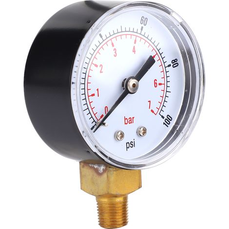 Manomètre à cadran de 50 mm, raccord inférieur 1/8 BSPT pour air, eau, huile et gaz (0-100 PSI 0-7 Bar) (1/5)