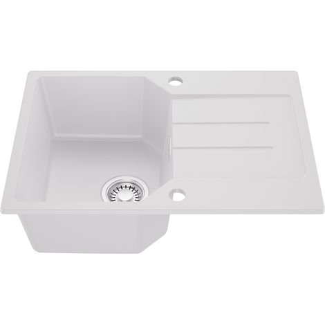 Anycee Max Granitspüle 65 x 45 cm Küchenspüle Granit, mit Abtropffläche & geräuscharmen Eigenschaften, Weiß