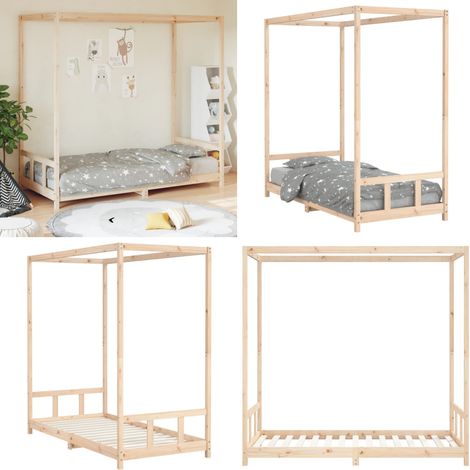 Estructura de cama infantil madera maciza de pino 90x190 cm - Cama de pino - Cama con dosel