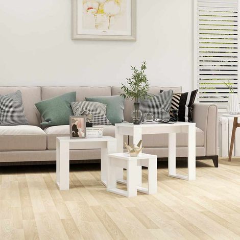 vidaXL Tables gigognes 3 pièces Bois d'ingénierie blanc (1/5)