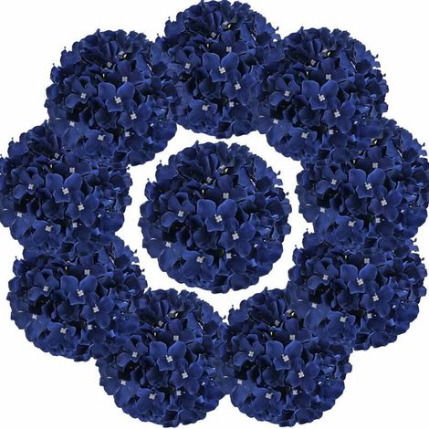 Tigrezy Têtes d'Hortensia en Soie Fleurs Artificielles avec Tiges 10 Pcs (Bleu Royal)