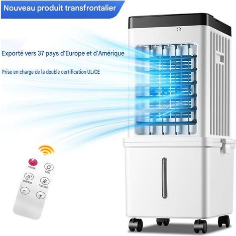 RDTD– Rafraîchisseur d'air portable avec télécommande – Réservoir d'eau de 15 litres – Minuterie de 7,5 heures – 3 vitesses de ventilation – Réservoir d'eau amovible – Convient pour une surface de 20  (1/5)