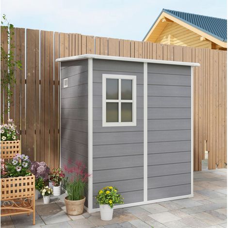 Caseta de jardín (122x149x192 y 177 cm), puerta con cerradura, ventana y ventilación, aluminio y plástico, gris (1/5)