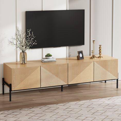 Meuble TV moderne, buffet bas avec 4 portes de rangement, design géométrique, texture 3D, meuble salon contemporain (1/5)