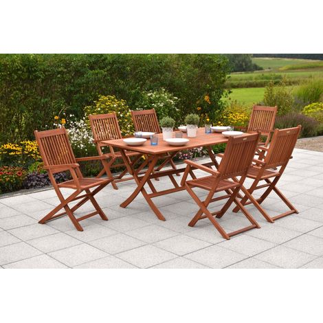 Rio Set 7tlg 6 Sessel Klapptisch 160x90cm Eukalyptus