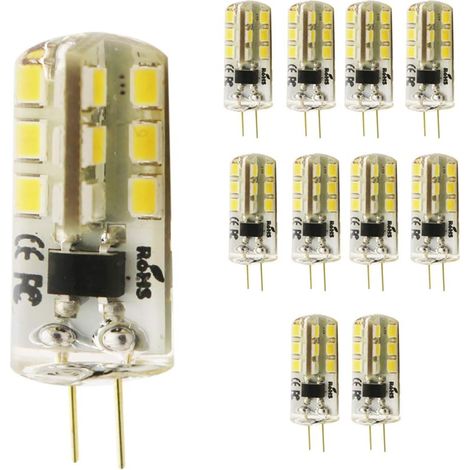 Lot de 10 ampoules LED G4 4 SMD 2835 LED 3 W AC 220 V 2 ampoules LED 2 x 360° Blanc chaud 3000 K [Classe énergétique A++]
