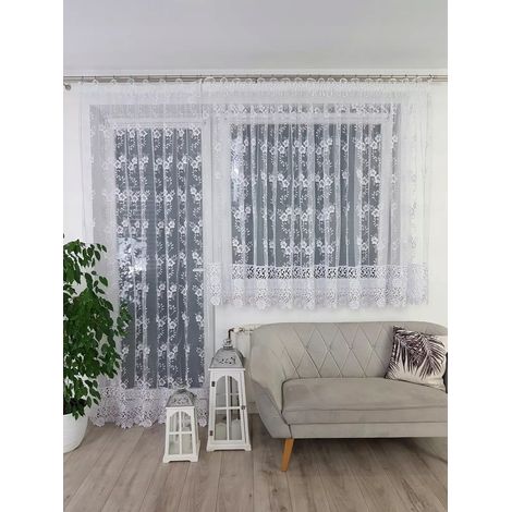 Conjunto de cortina para balcón confeccionada en marquesina y encaje guipur decorativo de 30 cm. (1/5)