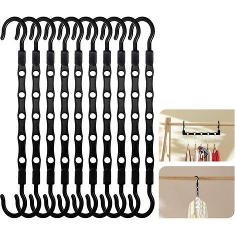 Lot de 10 Cintres Magiques Peu Encombrants avec 5 Trous - Organisateur de Cintres avec Crochets Rotatifs à 360° - Cintre Gain de Place pour Vêtements Lourds en Plastique Robuste, Noir (1/5)