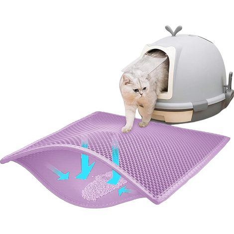 Tapis de litière pour chat - 60 x 45 cm - Tapis de litière pour chat - Design nid d'abeilles - Imperméable - Double couche - Design nid d'abeille - rose (1/5)
