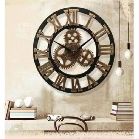 Horloge Murale - Bois Et Metal - 45 Cm - Design Retro 3D - 1 Unite (1/3)