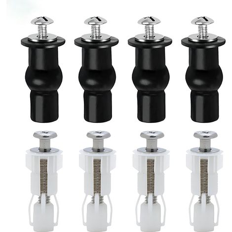 Fijaciones para bisagras de asiento de inodoro, tornillos y pernos de plástico para asientos de inodoro, kit de repuestos para asientos de inodoro, blanco y negro. (1/5)