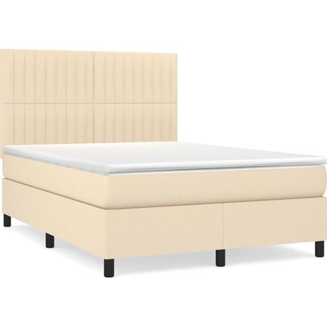 Sommier à lattes de lit avec matelas Crème 140x190 Tissu (1/5)