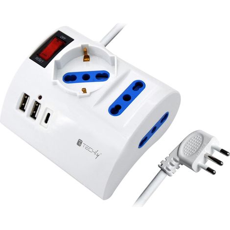 Techly Multipresa da Tavolo 3 Posti con 2 Porte USB-A e 1 Porta USB-C QC3.0 (1/5)