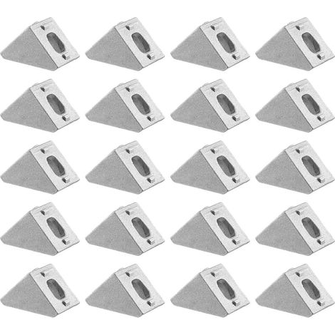 Lot de 20 équerres de fixation d'angle en aluminium 20 x 20 mm, conformes aux normes 2020 et destinées à l'industrie. (1/5)