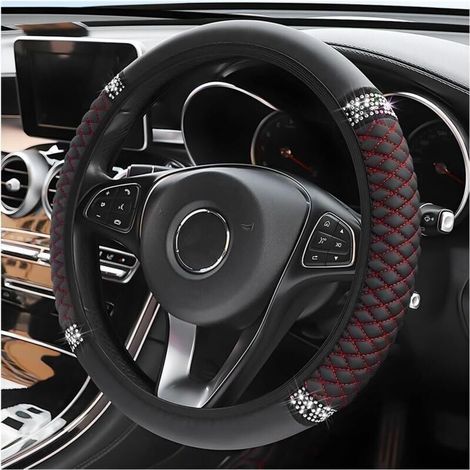 Universal-Lenkradbezug (37–38 cm), ohne Ring, mit besticktem Lederfutter, atmungsaktivem, rutschfestem PU-Leder, Lenkradschutz für Autos