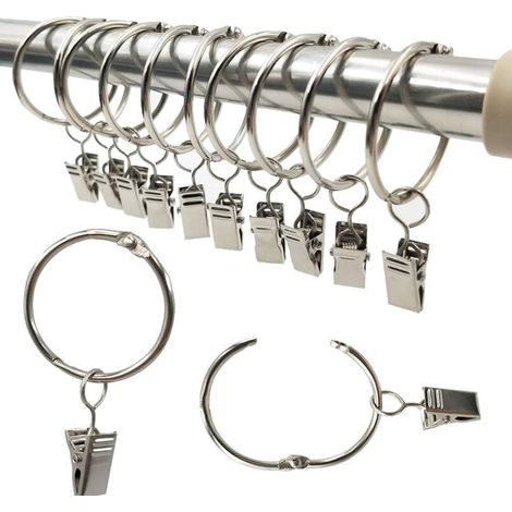 Anneaux pour Rideaux,40 Pièces Anneau Rideau avec Pinces,Décoratif Métal Drapé Clip Crochets Ensemble Diamètre Intérieur de 38mm Argent,Antirouille (1/5)