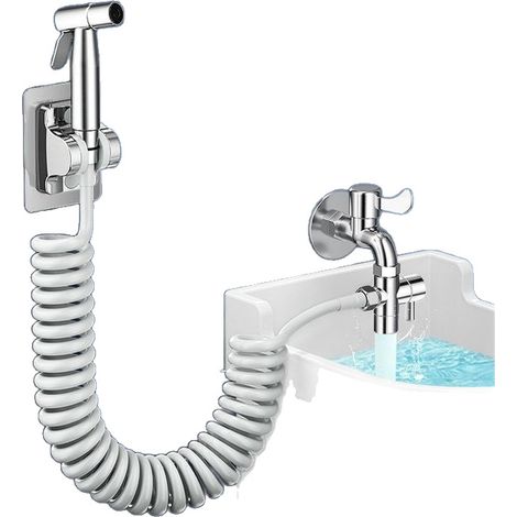 Ensemble de douchette bidet portable — Comprend un tuyau flexible spiralé de 2 mètres  idéal pour rincer la salle de bain, laver les couches, baigner les animaux et nettoyer les toilettes, les cuvette (1/5)