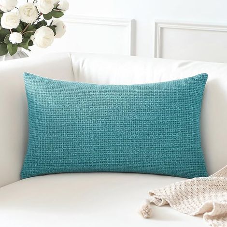 Housse de Coussin en Lin Canapé Taie d'oreiller de Couleur Pure Maison Salon Chambre Bleu Vert 40x60cm (1/3)