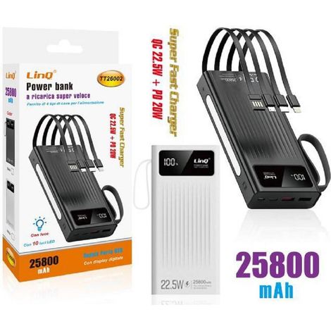 Linq - Powerbank Batteria Esterna A Ricarica Super Veloce 25800mah 22.5w Con Luce Tt26002 -
