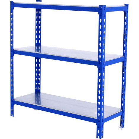 SimonRack Scaffale Portaoggetti, 1000x1100x300 mm, 3 Ripiani, Portata 200 kg per Ripiano, Metallo, Scaffale da Garage, Blu/Zincato – Simonclick