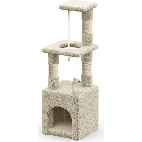 VOUNOT Cat Tree 88cm with Rope Scratching Platform, Beige (1/5)