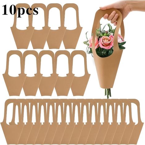 Lot de 10 sacs cadeaux en papier kraft à motif floral avec poignées – Sacs cadeaux pour bouquets, idéaux pour Thanksgiving, les anniversaires, les mariages et les petits cadeaux d'invités (1/5)