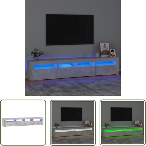 The Living Store Meuble TV avec lumières LED Gris béton 210x35x40 cm - Meuble Tv - Meuble Tv Led - Meuble Tv Gris - Meuble Tv Rangement - Meuble Tv Design (1/5)