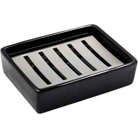 Porte-Savon en Céramique en Acier Inoxydable 304 pour Salle de Bain, Double Couche, Porte-Savon Auto-drainant, Dites Non au Savon Moelleux, Nettoyage Facile（noir）