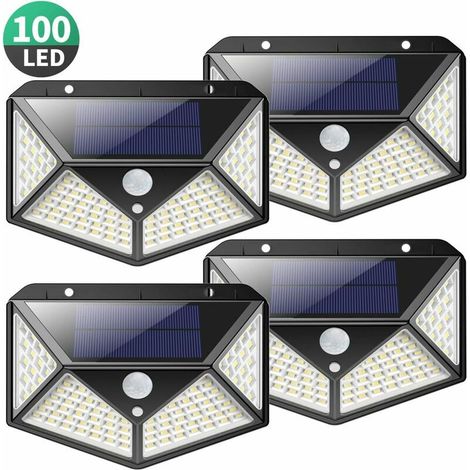 Lot de 4 lampes solaires d'extérieur à 100 LED et batterie 2200 mAh. Ces lampes solaires d'extérieur proposent 3 modes d'éclairage pour le jardin et la cour.-AquaForge