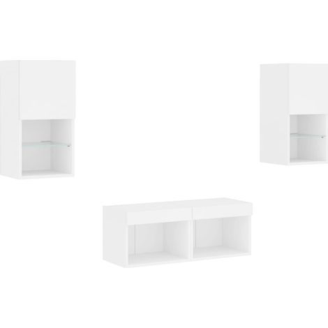 Mobile TV multimediale scaffale TV credenza TV sala da pranzo soggiorno camera da letto montaggio a parete x 4 pezzi con luci LED bianco 020028210