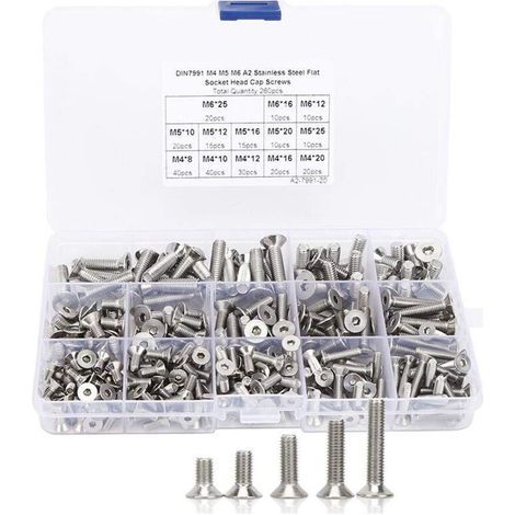 260 piezas de tornillos Allen, M4 M5 M6 tornillos de cabeza avellanada precisos para la industria electrónica, kit surtido de tornillos (1/5)